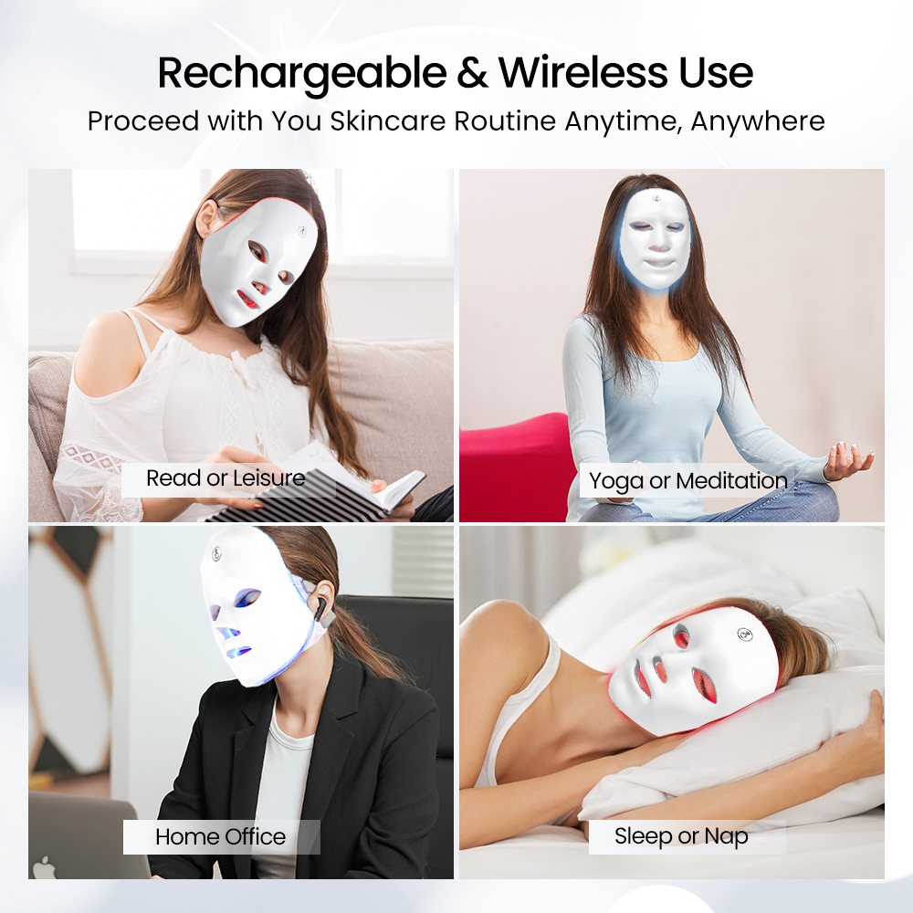 LED Face Mask Light Therapy 7 Color Treatment Photon Mask Facial Skin Care Mask